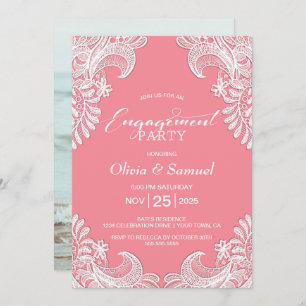 White Lace Pink Custom Photo Engagement Party Invitation