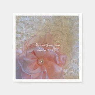 White Lace Pink Flower With Pearl Paper Napkins