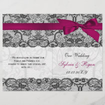 white lace,pink ribbon book fold Wedding program