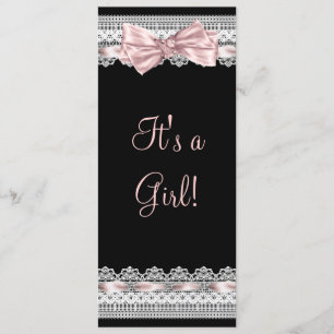 White Lace Pink Ribbon Pink and Black Baby Shower Invitation