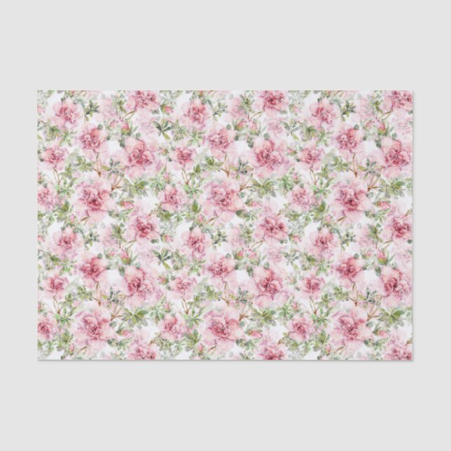 White Lace Pink Roses Gift Bag Matching Tissue Tissue Paper (Front)