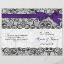 white lace,purple ribbon book fold Wedding program