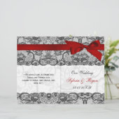 white lace,red ribbon book fold Wedding program (Standing Front)