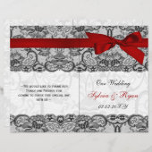 white lace,red ribbon book fold Wedding program (Front/Back)
