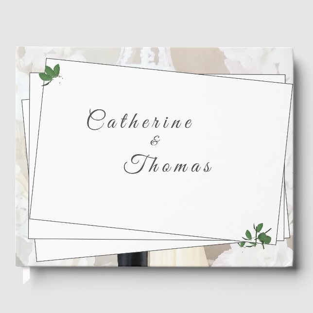 White Lace & Rose Leaves Guest Book (Front)