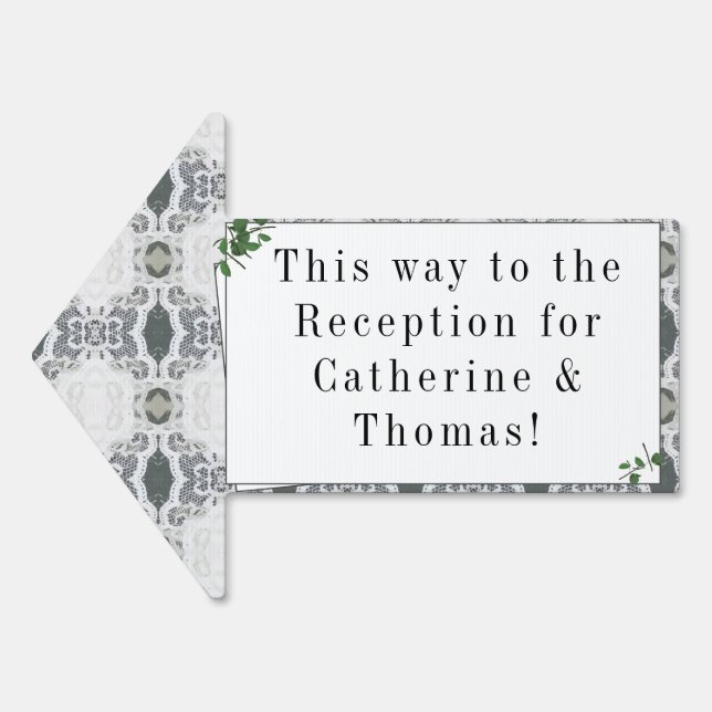 White Lace & Rose Leaves Wedding Sign (Front)