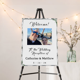 White Lace & Rose Leaves Welcome Sign