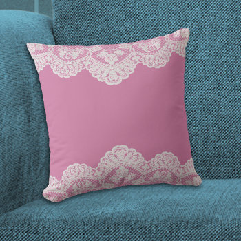 White Lace Rose Pink Throw Pillow by AvenueCentral at Zazzle