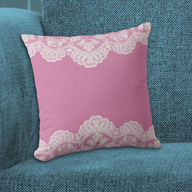 White Lace Rose Pink Throw Pillow (Creator Uploaded)