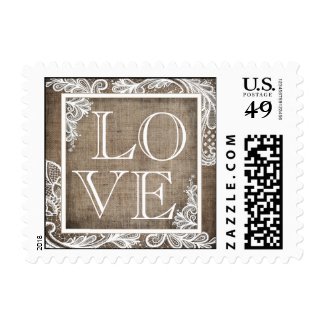 White Lace Rustic Burlap Postage Stamps