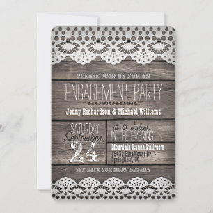 White Lace & Rustic Wood Engagement Party Invitation