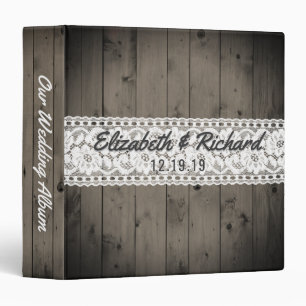 White Lace Rustic Wood Wedding Planner Monogrammed 3 Ring Binder
