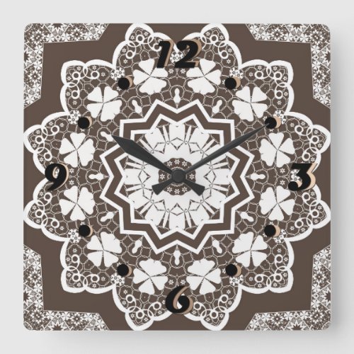 White lace square wall clock