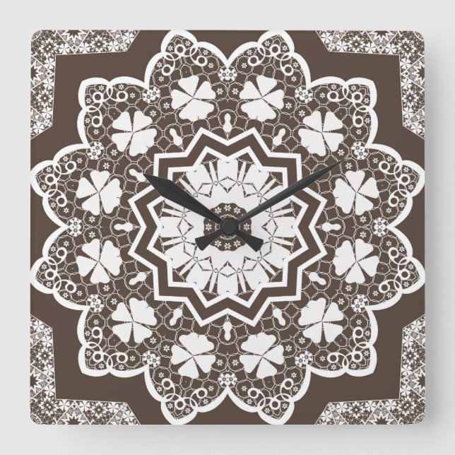 White lace square wall clock (Front)