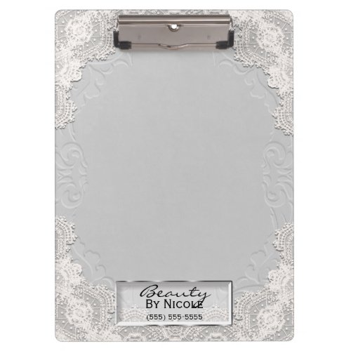 White Lace Suede Elegant Chic Glam Personalized Clipboard