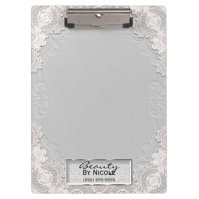 White Lace Suede Elegant Chic Glam Personalized Clipboard (Front)