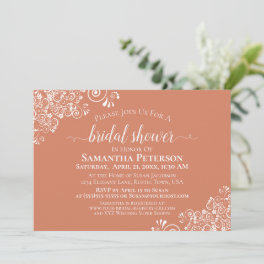 White Lace Terracotta Coral Elegant Bridal Shower Invitation