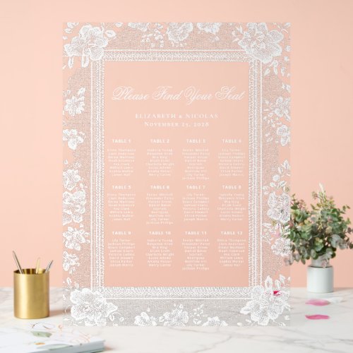 White Lace Vintage Elegant Wedding Seating Chart