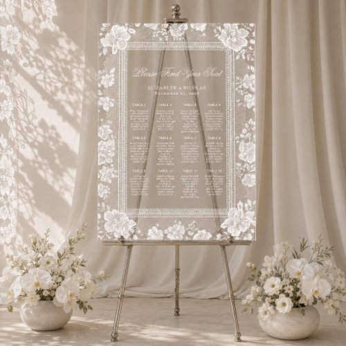 White Lace Vintage Elegant Wedding Seating Chart