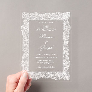 White Lace Wedding Acrylic Invitations