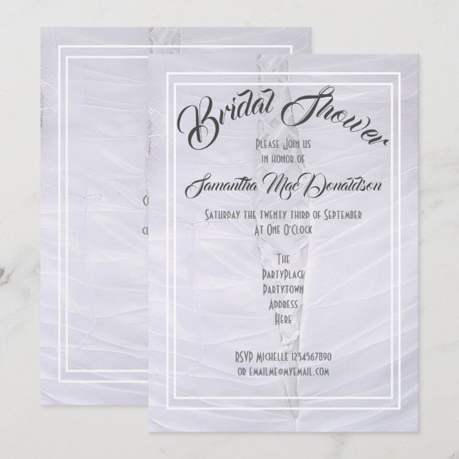 White lace wedding dress bridal shower invitation (Front/Back)