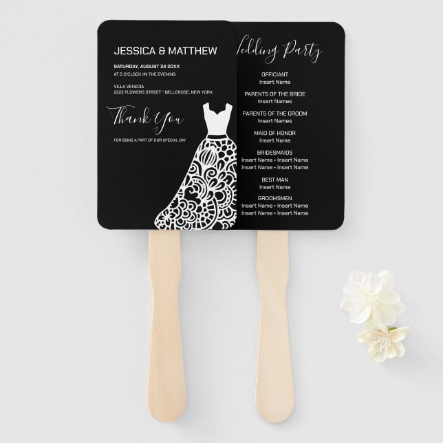 White Lace Wedding Dress Hand Fan (Front and Back)