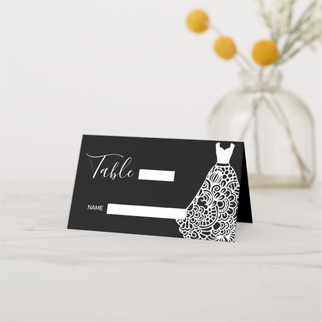 White Lace Wedding Dress Place Card (Front)