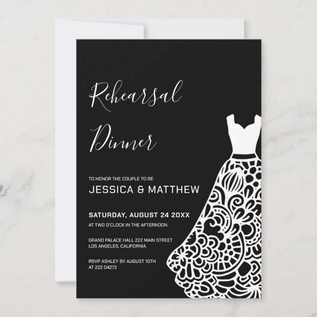 White Lace Wedding Dress  Rehearsal   Invitation (Front)