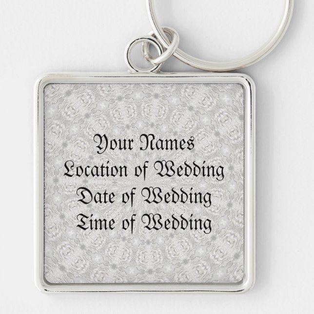 White Lace Wedding Kaleidoscope (Your Words Here) Keychain (Front)