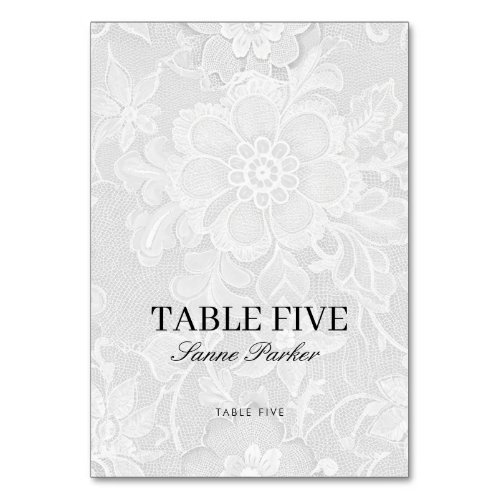 White Lace Wedding Place Card with Guest Name