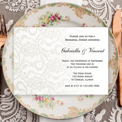 White Lace Wedding Rehearsal Dinner Invitation