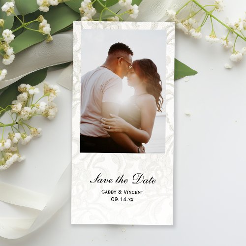 White Lace Wedding Save the Date Photo Card