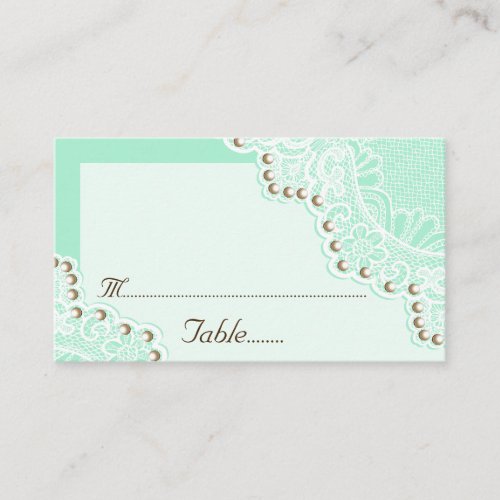 White lace with pearls mint wedding place card