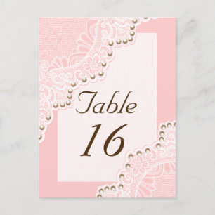 White lace with pearls pink wedding table number