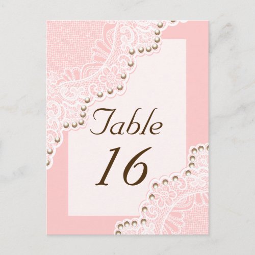 White lace with pearls pink wedding table number