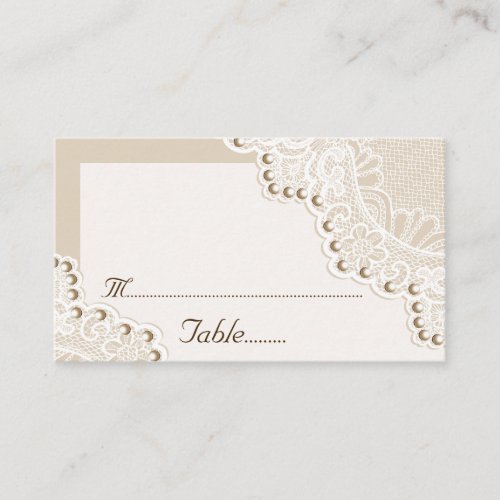 White lace with pearls wedding place card