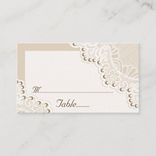 Customizable White lace with pearls wedding place card business card templates