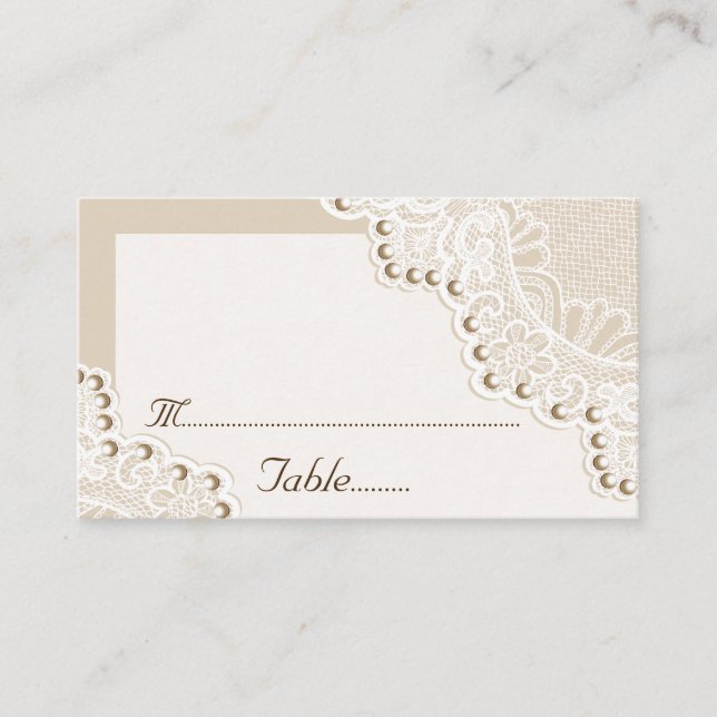 White lace with pearls wedding place card (Front)
