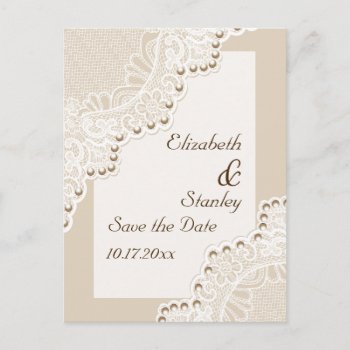 White Lace With Pearls Wedding Save The Date Announcement Postcard by weddings_ at Zazzle