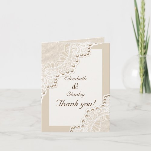 White lace with pearls wedding Thank You photo