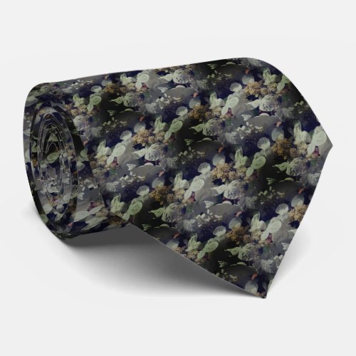 White Lacecap Hydrangea Flowers Pattern Neck Tie