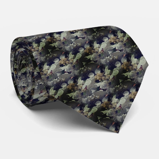 White Lacecap Hydrangea Flowers Pattern Neck Tie (Rolled)