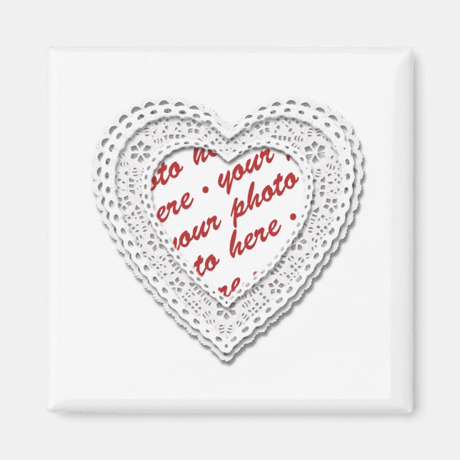 White Laced Heart Photo Frame Magnet (Front)