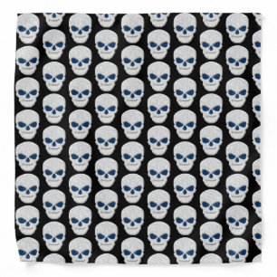 White Lacey Skull With Blue Glitter Eyes Bandana
