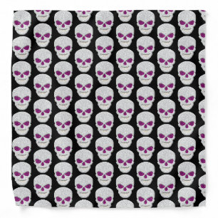White Lacey Skull With Pink Glitter Eyes Bandana