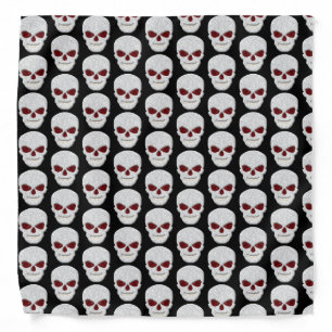White Lacey Skull With Red Glitter Eyes Bandana