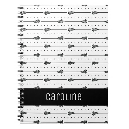 White Lacrosse Black Sticks  Dotted Lines Pattern Notebook