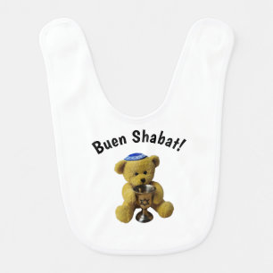 White Ladino Shabbat Teddy Bear Baby Bib
