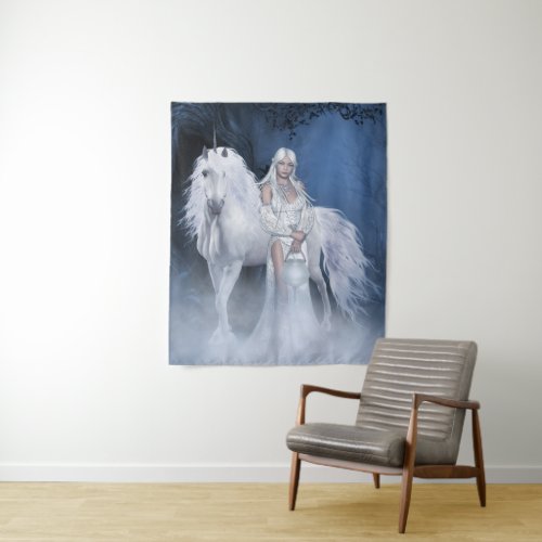 White Lady and Unicorn Medium Wall Tapestry