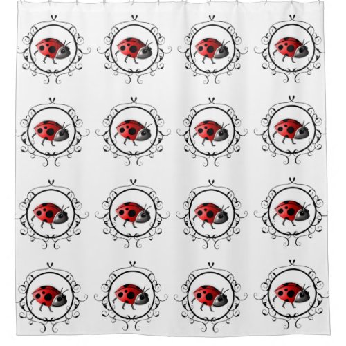 White Lady bug Shower curtain